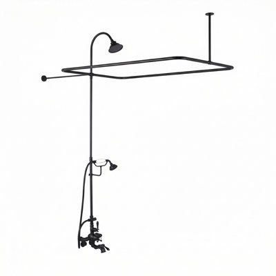 Tub Mounted Thermostatic Shower Set with Rectangle Enclosure, Handheld Shower and 65" Riser