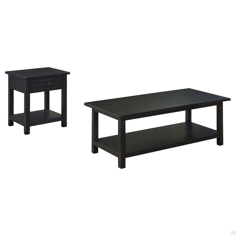 Ensemble de tables basses 2 pièces et 1 tiroir, Brun patiné