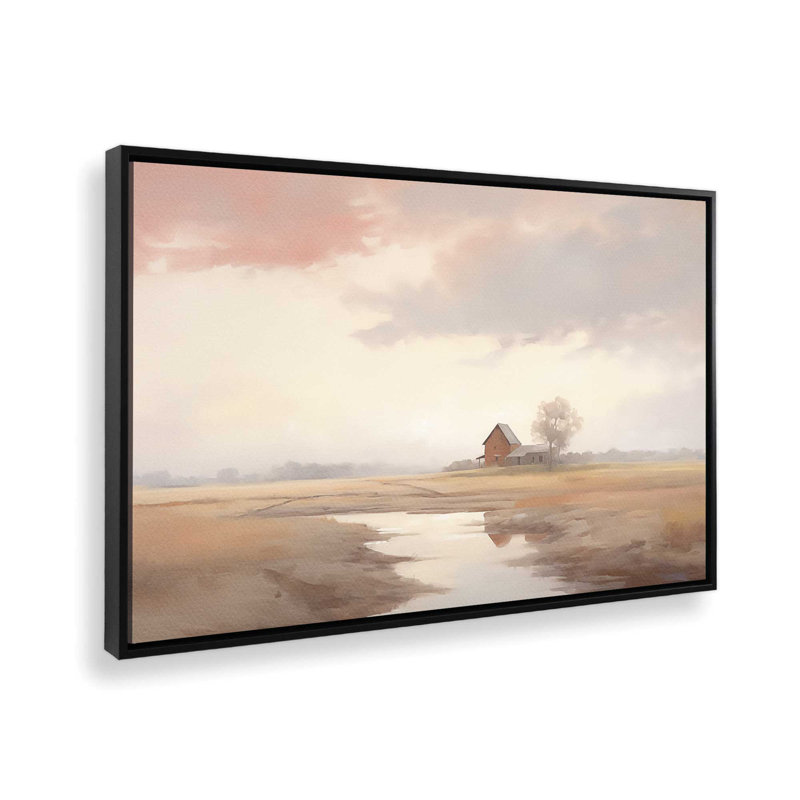 Impression sur toile Peaceful Countryside Reflections, Cadre noir, H 32,75 po x l 48,75 po x P 1,75 po