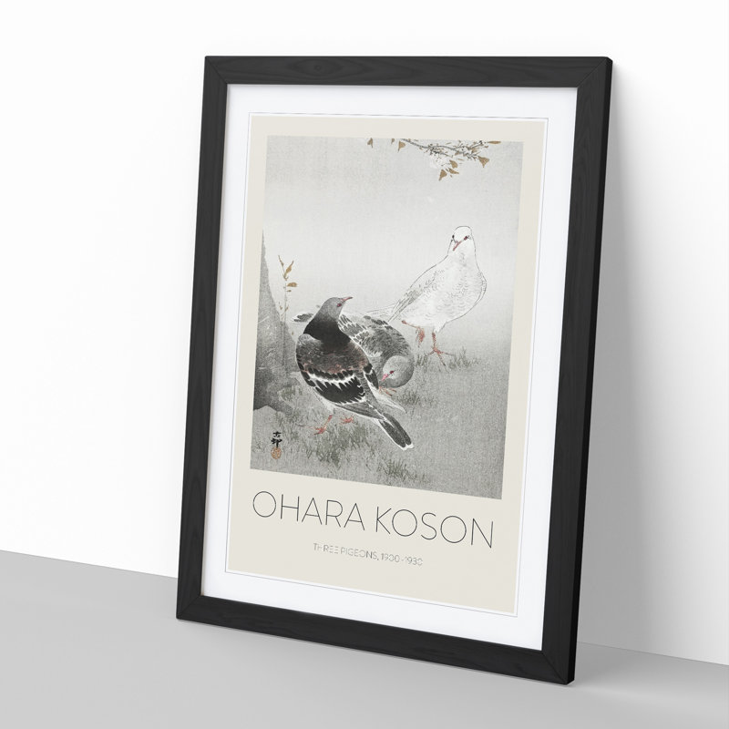 Three Pigeons by Ohara Koson - Picture Frame Painting, Black Framed, 36cm H x 27cm W x 2cm D