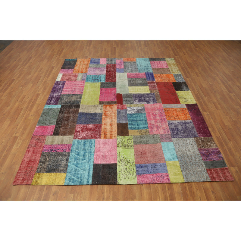 Wool Patchwork Distressed Area Rug 8x10
