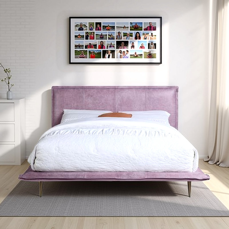 Lit plateforme en tissu d'ameublement, Rose, Très grand
