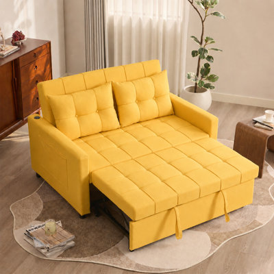 52" Convertible Sleeper Sofa Bed, 3-in-1 Pull-Out Couch with Adjustable Backrest, Space-Saving Modern Sofa for Apartment, Yellow