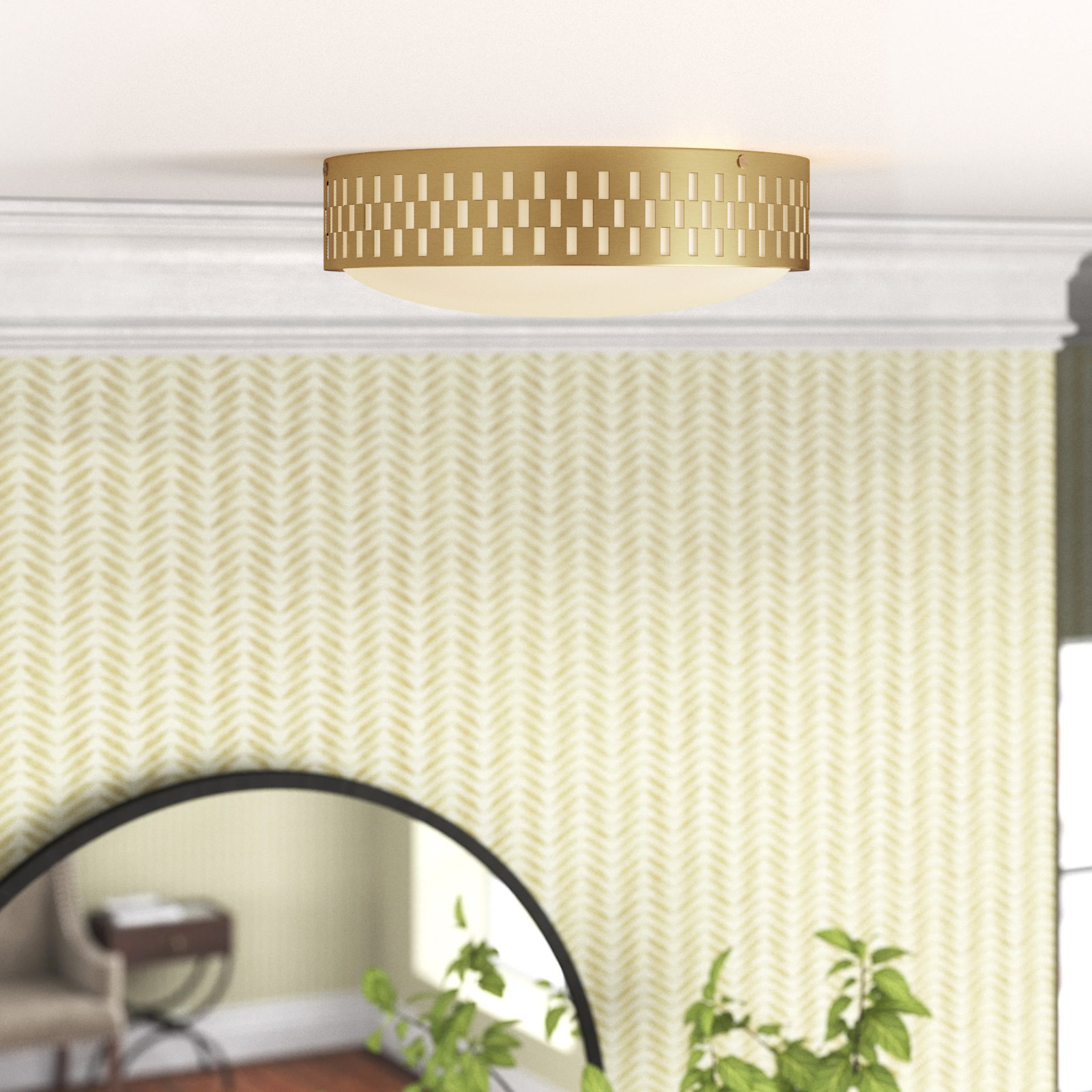Maude 3 Light Glass Flush Mount, Aged Brass