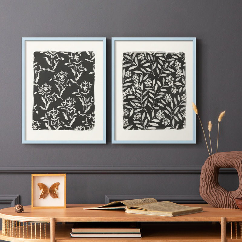 Motif floral rétro I - impression encadrée de qualité supérieure - prête à être accrochée - aucun clou requis - aucun clou requis