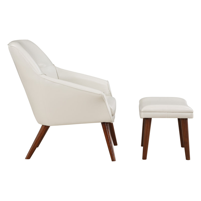 Khristen Faux Leather Accent Chair with Ottoman, Cream Faux Leather