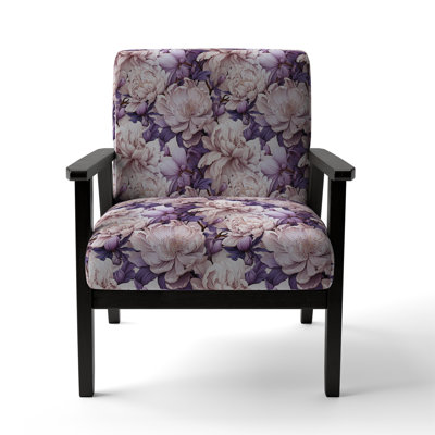 Purple Poppies Harmony - Upholstered Farmhouse Arm Chair, Rustic Floral Accent Chair