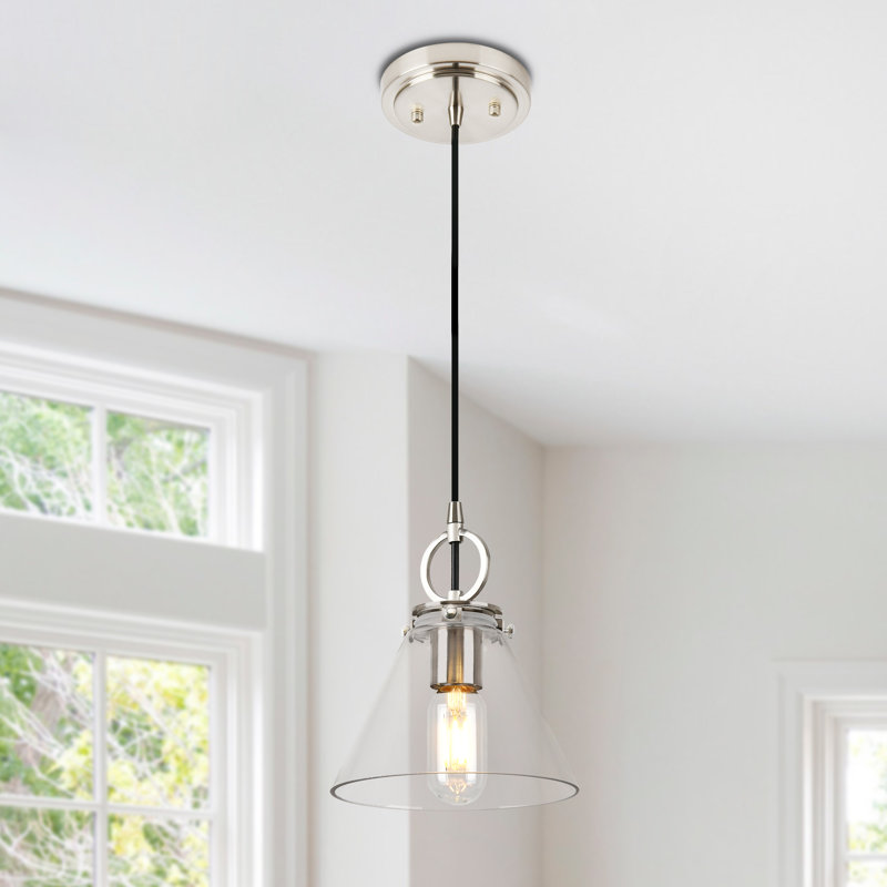 Luminaire suspendu en forme de cône d'îlot de cuisine à 1 lumière Wulfsohn, Nickel brossé