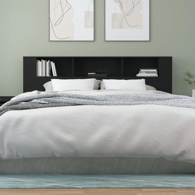 17 Stories Headboard Cabinet Engineered Wood, Single (3'), Black