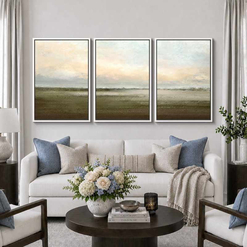 Reproduction d'art sur toile encadrée, 36" H x 72" W, Reproduction avec cadre flottant, Blanc