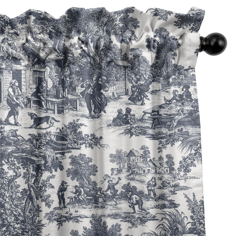 Au Village Toile Rod Pocket Drapery Panels - Pair, Denim, 50" W x 84" L