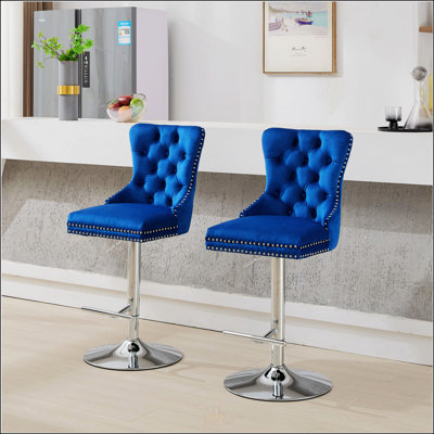 Thick Chrome Swivel Velvet Barstools, Adjustable Height