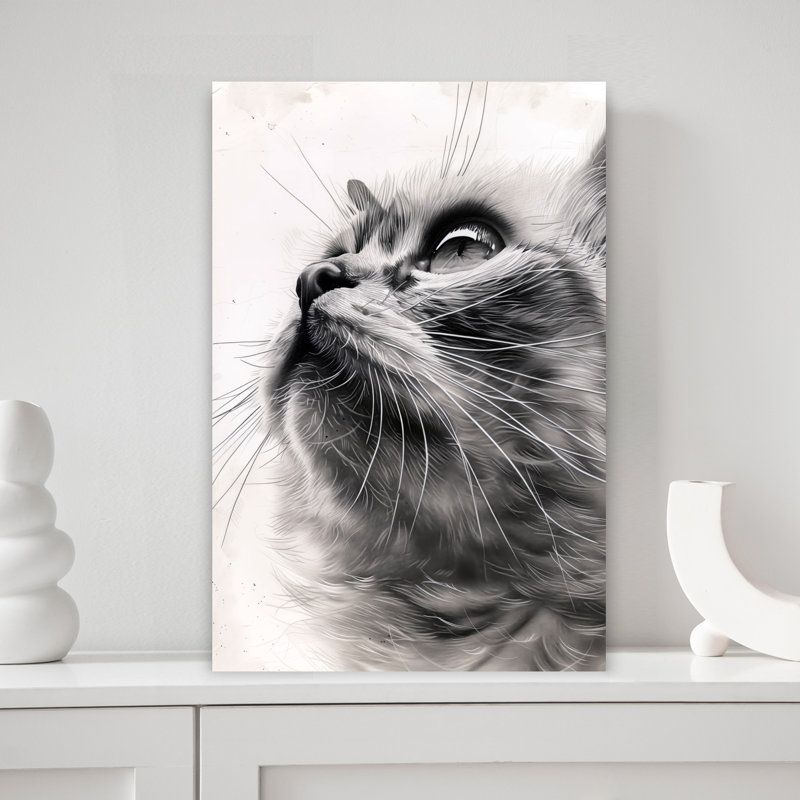 «Curious Cat Gaze», art mural réaliste, H 18 po x l 12 po