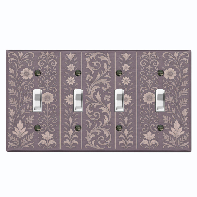 Couvercle de plaque d'interrupteur en métal; Bascule standard à 4 bandes US - motif floral, # 4 Quad bascule