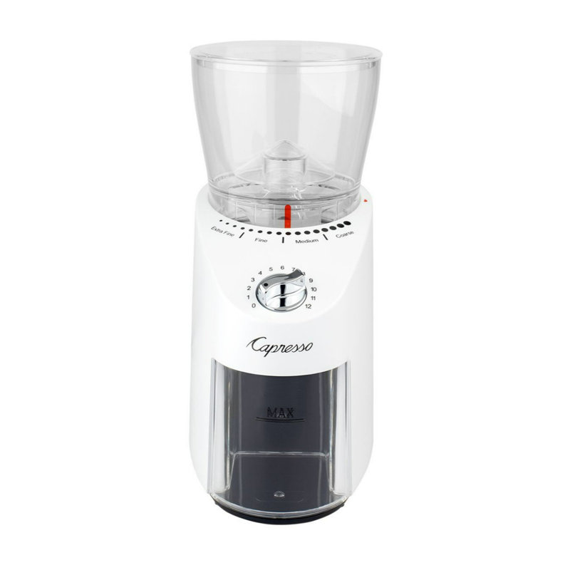 Capresso Infinity Plus Electric Conical Burr Coffee Grinder, White