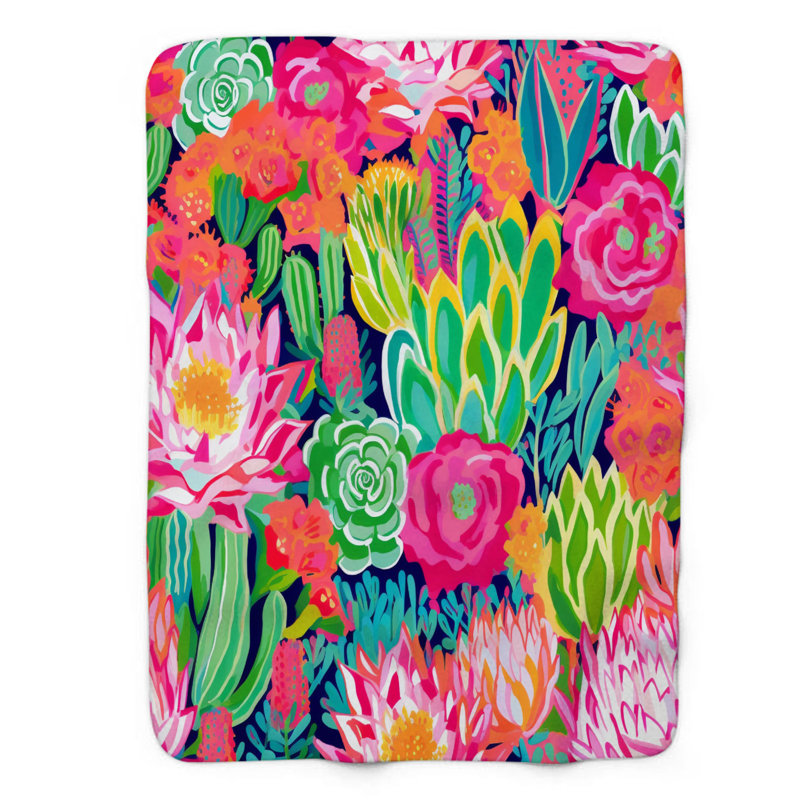 Vibrant Cactus Art - 1 pièce Sherpa Premium, L 60 po x l 50 po