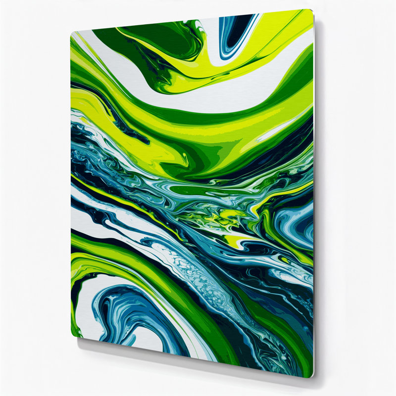 Abstrait art fluide en métal vert 42, H 16 po x l 20 po