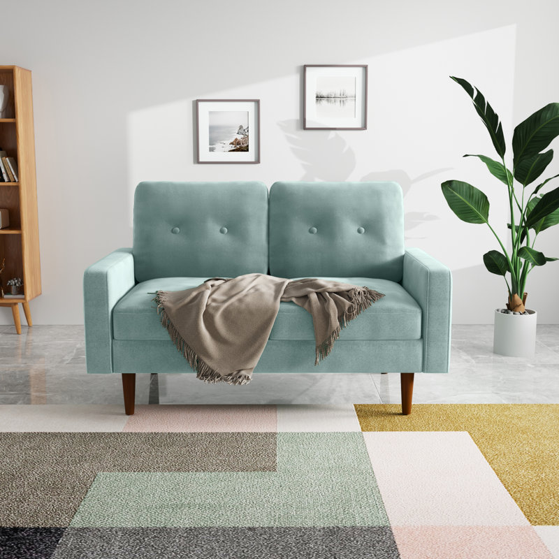 Madian 58'' Square Arm Loveseat, Aqua Turquoise Velvet, 32.7" H x 58" W x 30" D