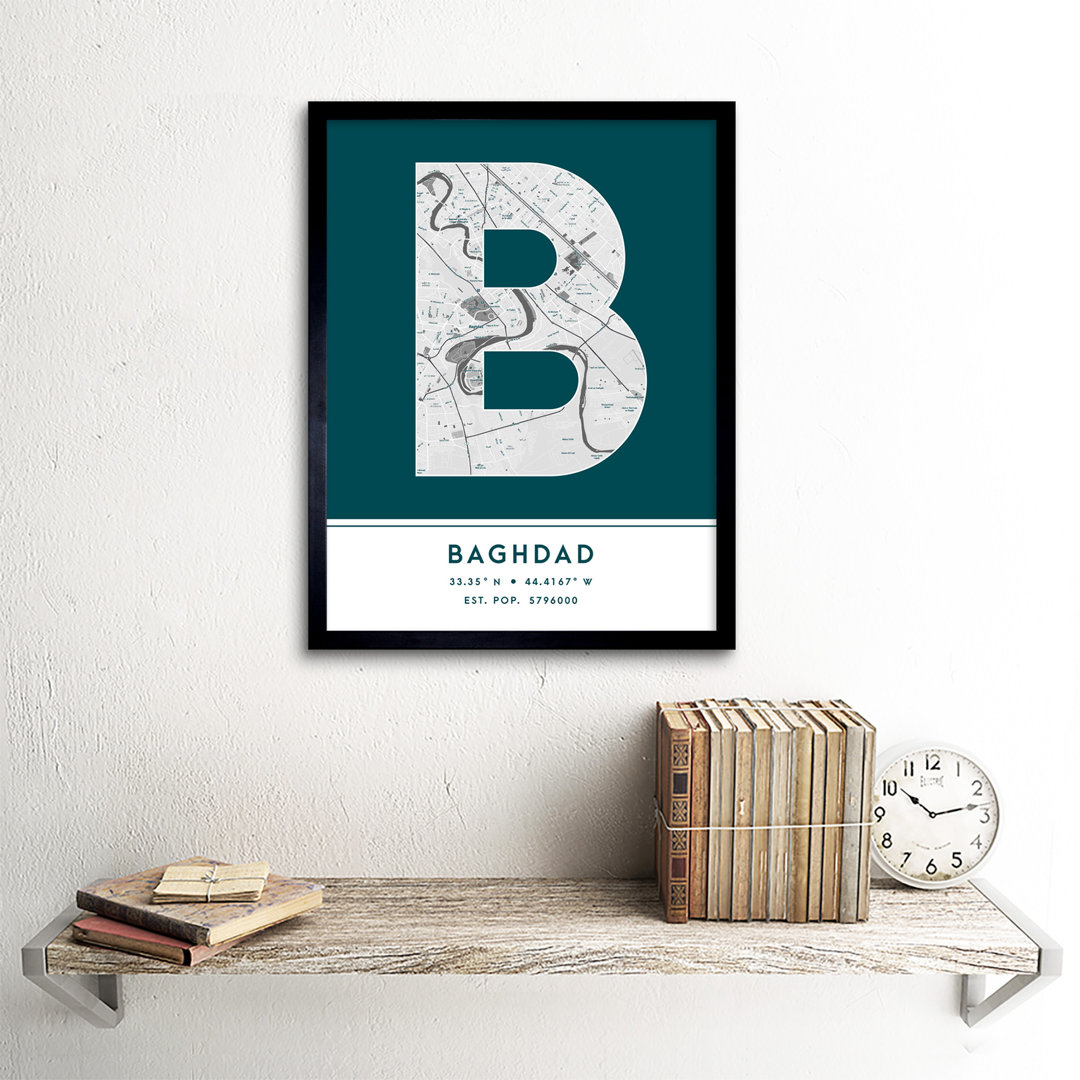 Baghdad City Map Baghdad Teal - Single Picture Frame Typography