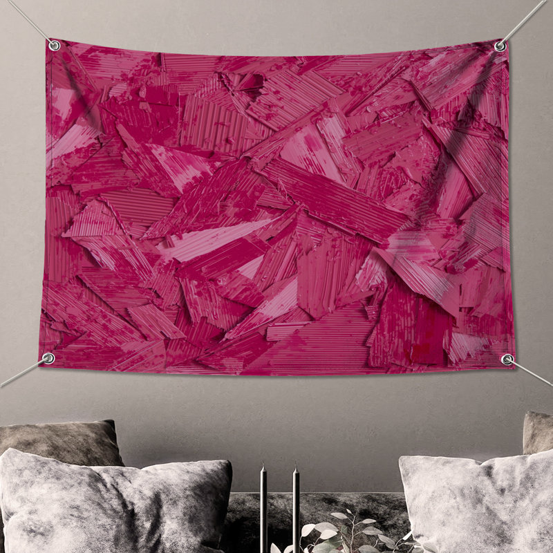 Tapisserie murale abstraite texturée rose, H 50 po x l 60 po avec 4 œillets