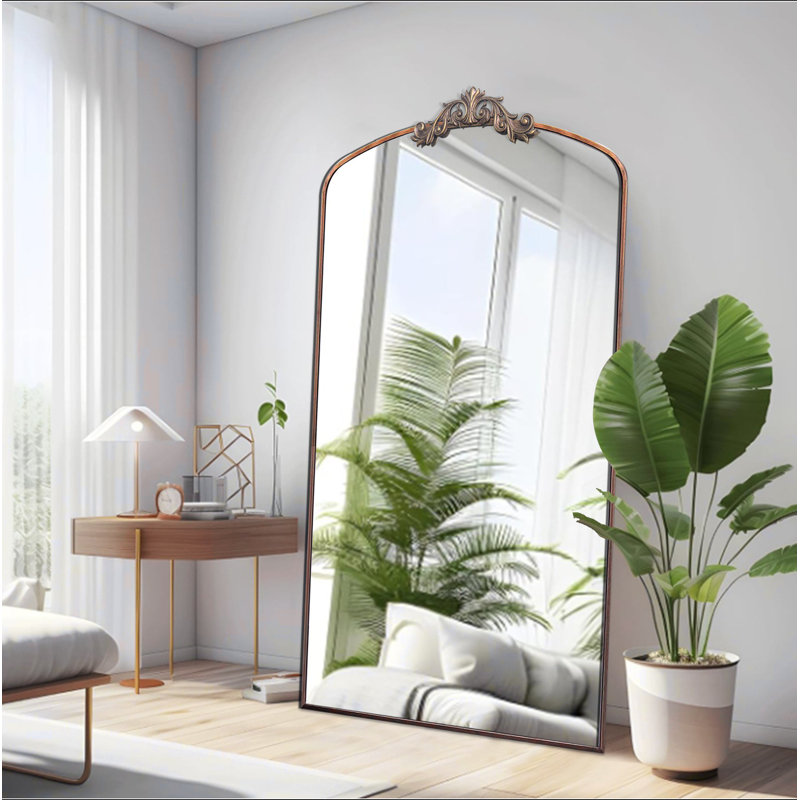 Full Length Mirror 36X66 Inch Vintage Ornate Arched Floor Mirror Metal Framed Mirror Dressing Mirror Oversized Wall Mirror, For Entryway, Living Room, Bedroom, Clothing Shop