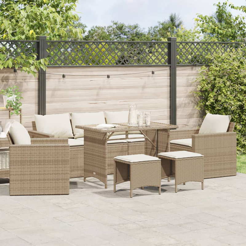 Ensemble de canapé de patio avec coussins 6 pièces Ebern Designs, Blanc, crème, Brun