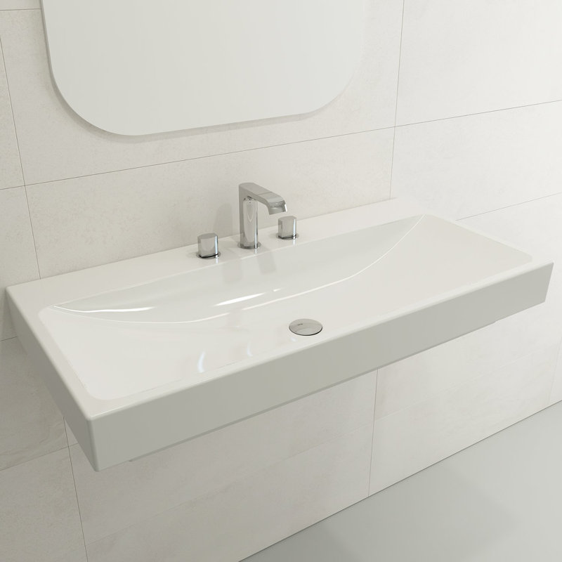 BOCCHI Scala Arch 19.09'' Fireclay Rectangular Bathroom Sink with Overflow, White, 8" Widespread