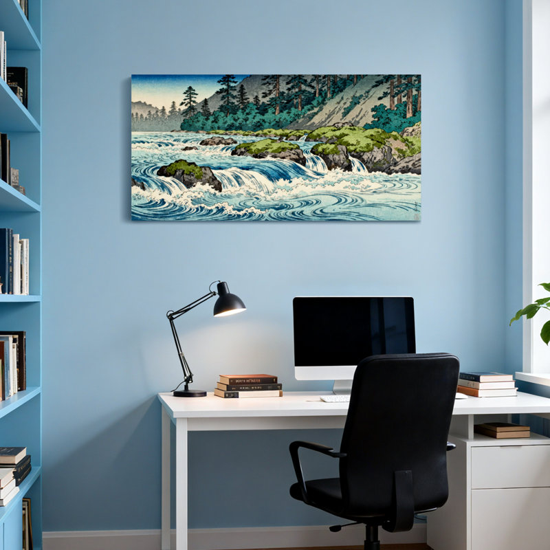 «Landscape & Nature Mountain River Waterfall Forest Landscape», reproduction d'art, H 16 po x l 32 po