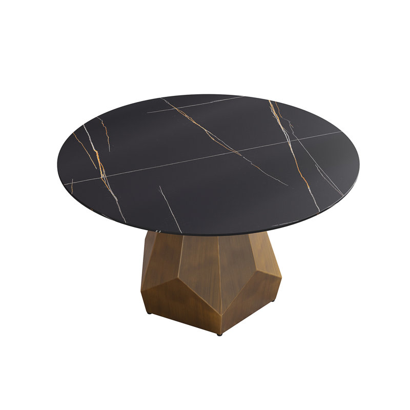 Table de salle à manger ronde en marbre avec plateau tournant en pierre artificielle (table de salle à manger seulement)