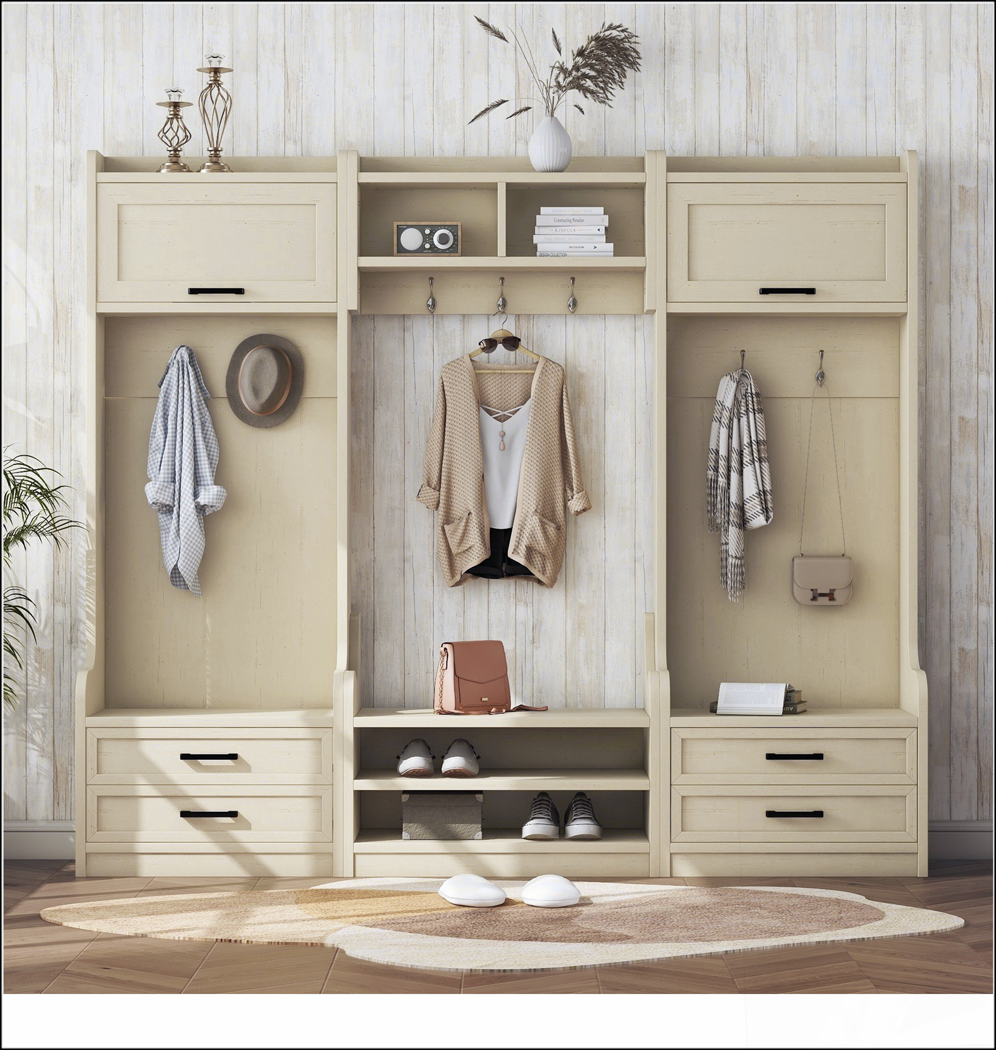 4-in-1 Detachable Hall Tree with Storage and Hooks