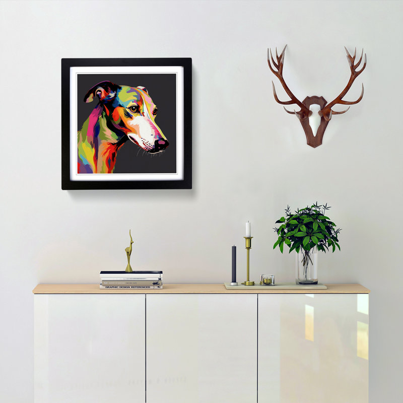 Greyhound Dog Graphic Art - Single Picture Frame Print on Wood, Black