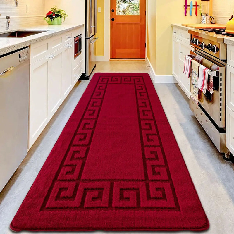 Geometric Area Rug, Runner 80 x 300 cm, Red