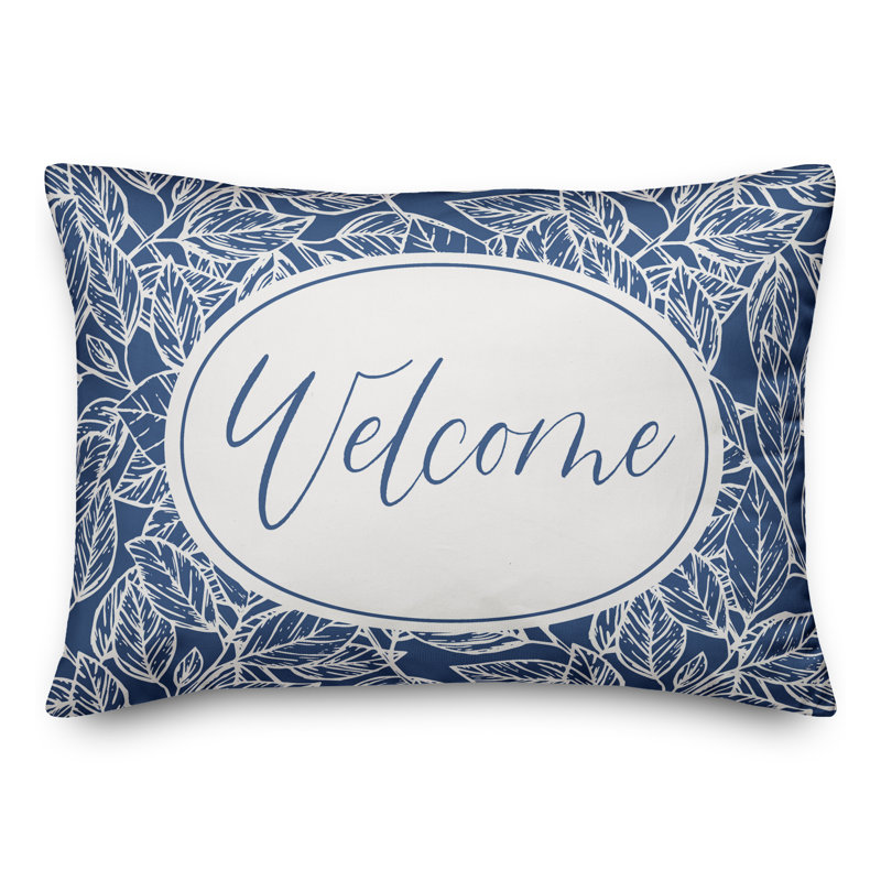 Housse de coussin rectangulaire d'extérieur Welcome Leaf, Bleu