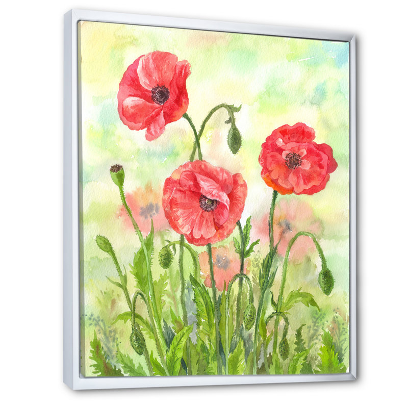 Floraison des coquelicots rouges - activé, H 20 po x l 12 po x P 1 po, Cadre flottant blanc