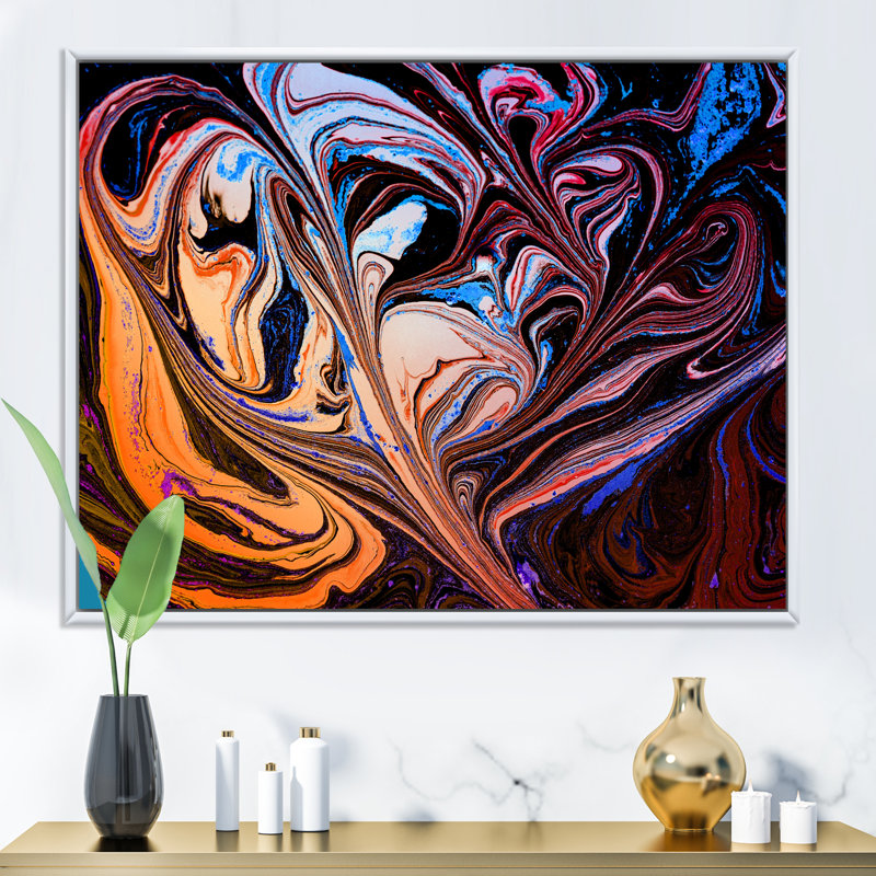 Art abstrait marbré mauve abstrait II, H 44 po x l 34 po x P 1 po, Cadre flottant blanc