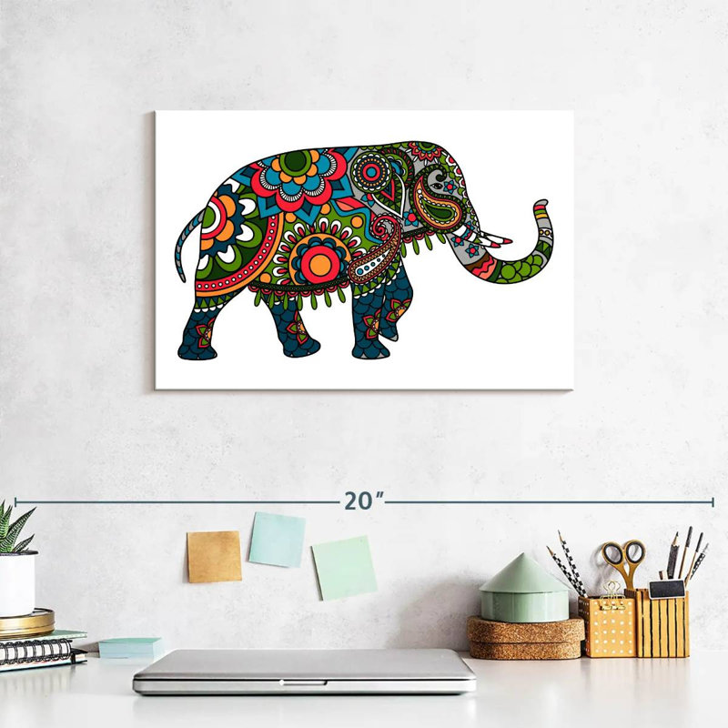 Floral Doodle Elephant, 8" H x 12" W