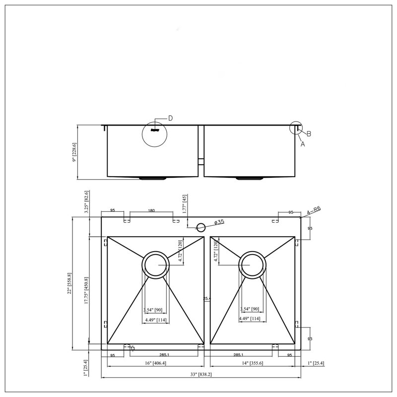 Double Bowl Drop In Sink- 33"X22" Gunmetal Black  Double Bowl Kitchen Sink 18 Gauge With Two 9" Deep Basin