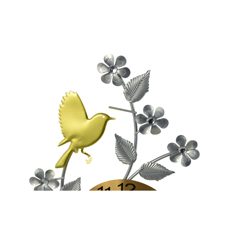Gold and Silver Metal Quartz Movement Tabletop Clock with Bird Design