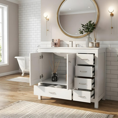 Meuble-lavabo de 36 po avec lavabo en céramique, 2 portes à fermeture douce et 5 tiroirs