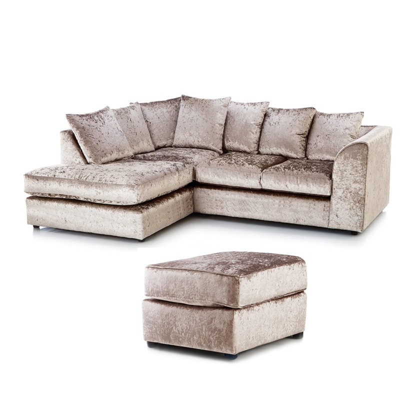 4 Seater Velvet Corner Sofa, Beige, Left Hand Facing