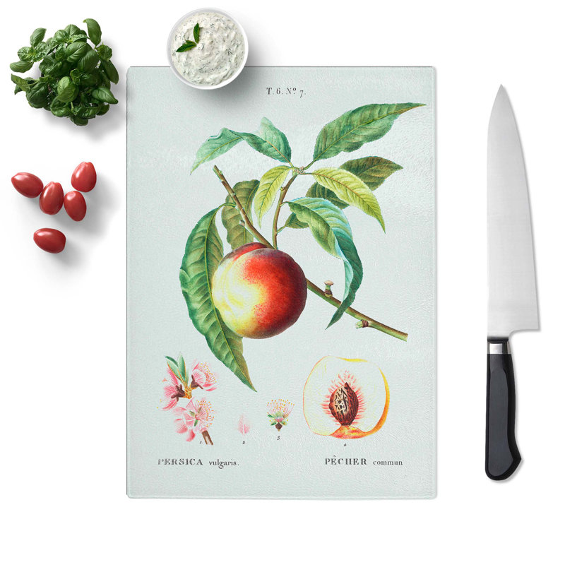 Tempered Glass Peach Tree Flowers by Pierre-Joseph Redoute Chopping Board, 20 cm x 28.5 cm