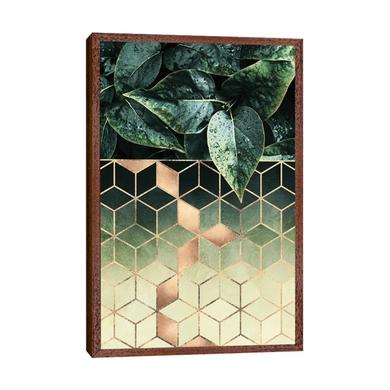 Leaves And Cubes II by Elisabeth Fredriksson - Print on Canvas, Brown Floater Framed, 152.5 cm H x 101.5 cm W