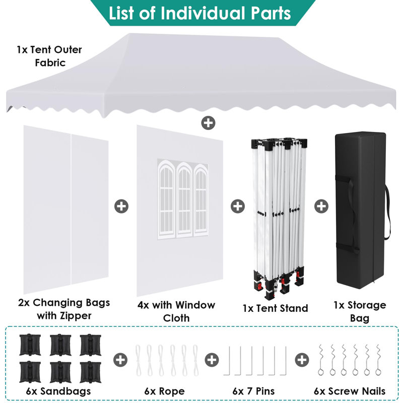 3mx6m Pop Up Gazebo, Waterproof Folding Tent With 6 Removable Sidewalls, 6 Sandbags & Storage Bag, Upf50+ Marquee Canopy Outdoor Pavilion, Event Shelter For Garden Party Wedding Market Camping