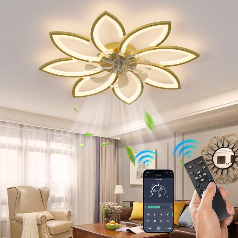 Deira 90cm 7 - Blade Reversible Dimmable LED Ceiling Fan With Remote Control And APP, Gold