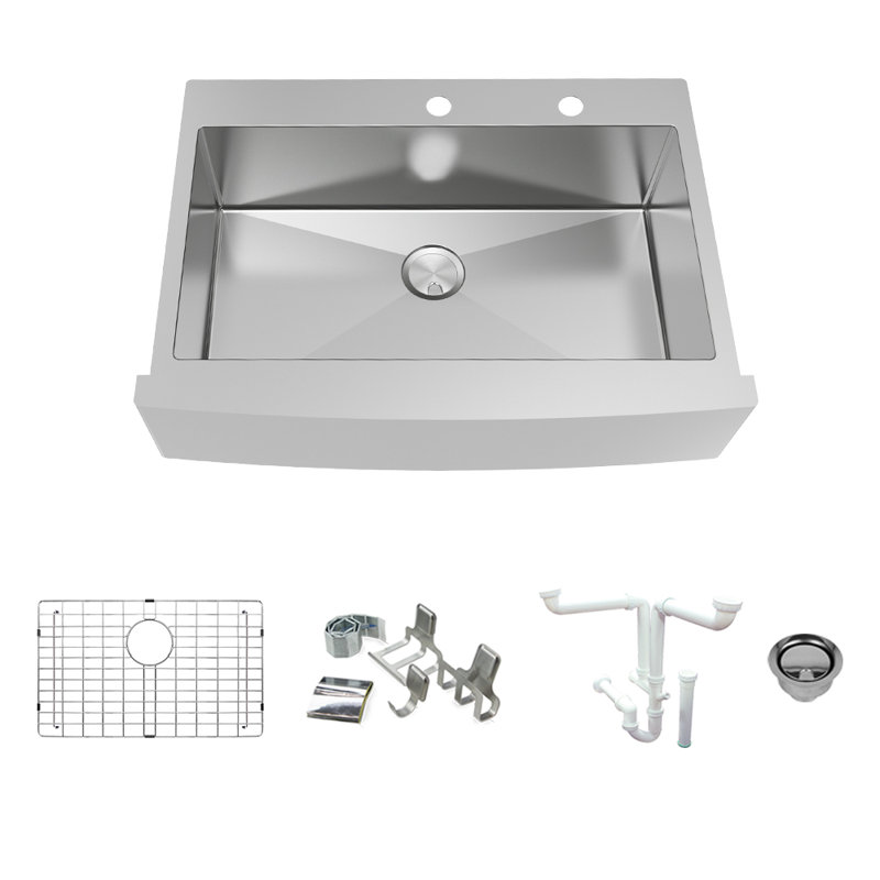 Évier de cuisine de style ferme avec crépine à panier L 36 po x l 26 po Diamond Super, 2 trous