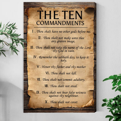 1pc Framed Canvas Wall Art Prints Poster, Ten Commandments Canvas Wall Art, 10 Commandments Decor, Christian Bible Verse Poster, Positive Religious Art Posters Canvas Print Painting for Living Room Bedroom Office Bathroom Dorm Home Decor, Ready To Hang