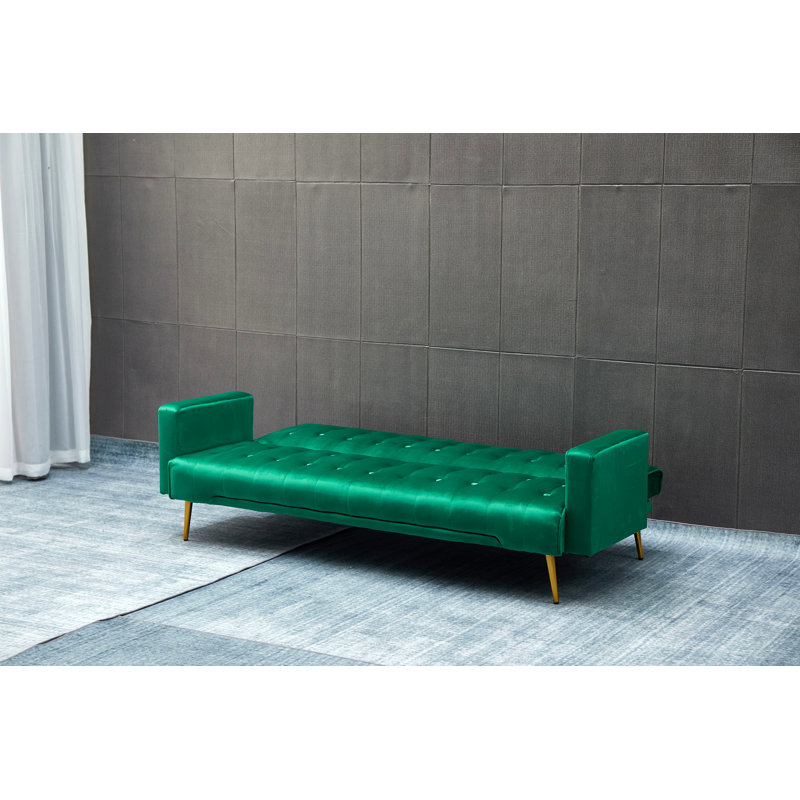 Amalyn 75'' Velvet Reclining Sleeper Sofa, Green Velvet