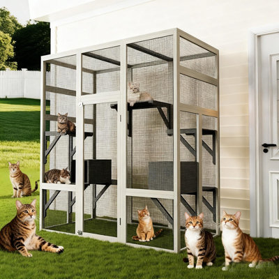 4-Tier Large Cat Cage Indoor Playpen - DIY Cat Enclosure For 1-6 Cats, Detachable Metal Wire Kennel