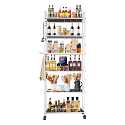 6-Tier Slim Rolling Storage Cart With Handle And Wheels, Mobile Metal Wire Shelving Unit For Kitchen Bathroom Office Laundry Narrow Spaces