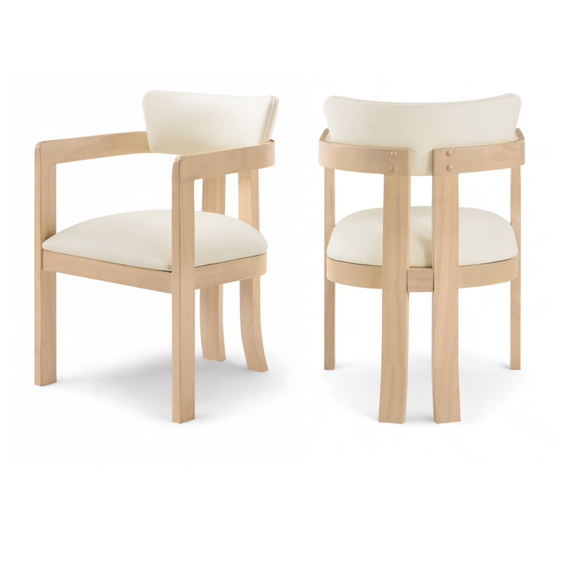 Chaise rembourrée en cuir Phalan, Cuir crème végétalien, Teint naturel
